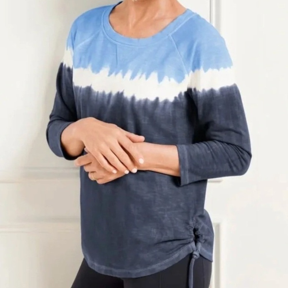 T by Talbots Tie Dye Cotton Pullover Top in Blue & White Size Large